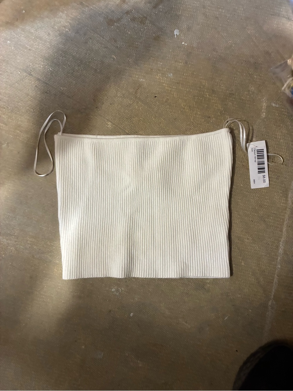 PacSun Cream Ribbed Strapless Crop Top